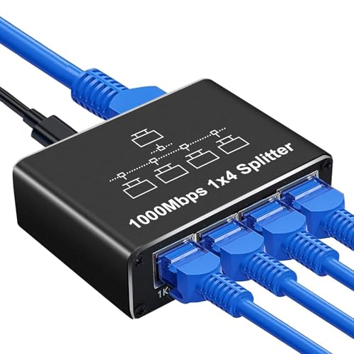 Multiprise RJ45,Switch Ethernet 1 à 4 1000Mbps,Répartiteur Ethernet Gigabit pour Les Ordinateurs, Les Concentrateurs, Les Routeurs | High Speed Fiber RJ45 Hub for Computers, Hubs, Routers