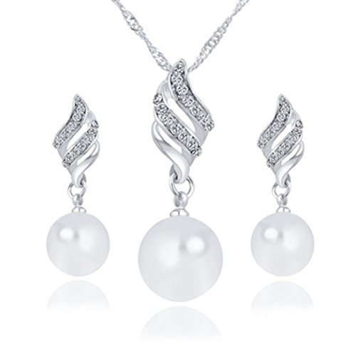 Women Jewellery Set,Toponly Women Spiral Shaped Pearl Luxury Princess Bridal Stud Earrings Necklace (FASHION Silver)