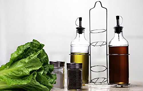 Palais Glassware 5 Piece Oil, Vinegar,Salt and Pepper Cruet Set with a Caddy - 14 Oz. Bottles - 3 Oz. Shakers
