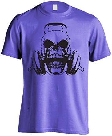 Men's Weight Lifting Kettle Bell Skull Tee Athletic Gym T-Shirt (M, Royal Blue)