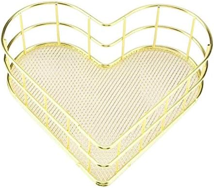 Mesh Basket Organizer Mesh Organizer Storage Desk Storage Love Heart Shape Metal Wire for Home Office Dorm Gift for Lover Gold