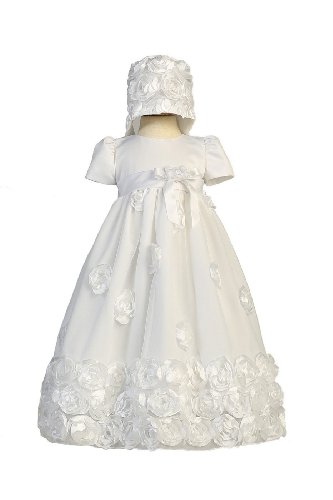 Floral Ribbon Tulle Christening Baptism Special Occasion Newborn Dress - M (6-12 Month, 13-17 lbs)