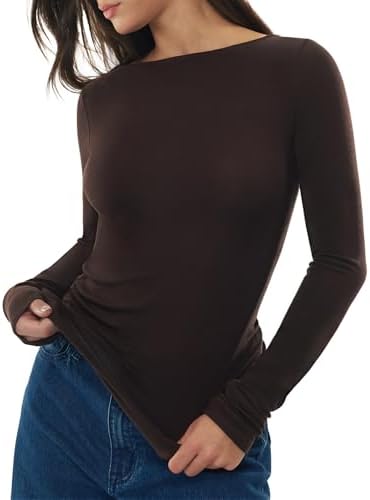 Imily Bela Womens Boat Neck Shirts Long Sleeve Lightweight Knit