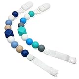 Pacifier Clip - 2 Pack - Silicone Baby Teething Pacifier Clips - BOY - BPA-Free - Non-Toxic - Sensory