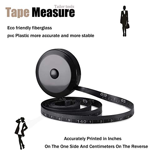 3 Pack Tape Measure 150 cm 60 Inch Push Button Tape Body Measuring Soft Retractable for Sewing Double-Sided Tailor Cloth Ruler (Black) by BUSHIBU - Thumbnail 4
