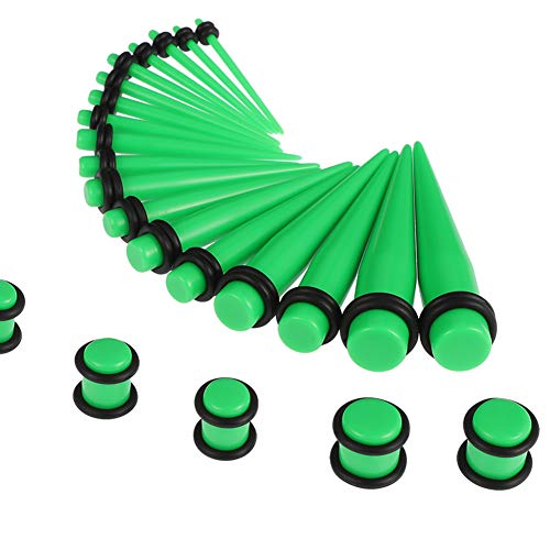 50 Pieces Ear Stretching Kit 14G-00G by JieyueJewelry - Acrylic Tapers and Plugs + Silicone Tunnels - Ear Gauges Expander Set Body Piercing Jewelry (Grass Green)