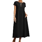 Kubsid Dresses for Women 2024 Summer Cotton Linen Solid Gauze Dress Loose Casual Beach Vacation Flowy Midi Dress with Pockets