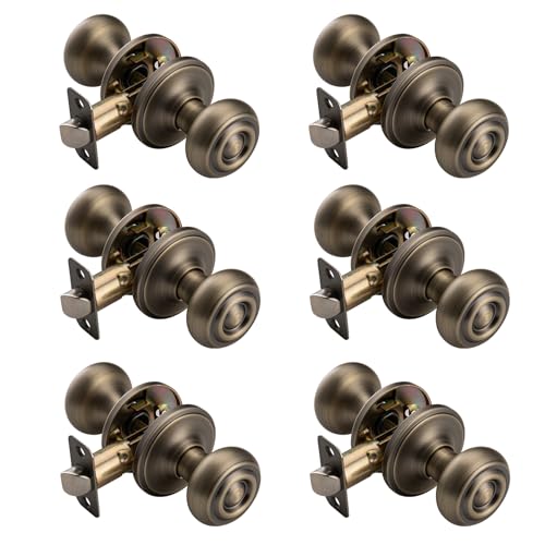 STARPY 6 Pack Antique Brass Door Knob Interior with Non Locking… at Amazon