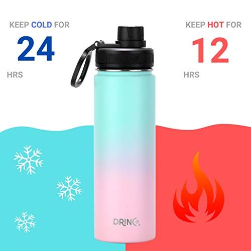 DRINCO Stainless Steel Water Bottle Spout Lid Vacuum Insulated Double Wall Water Bottle Wide
