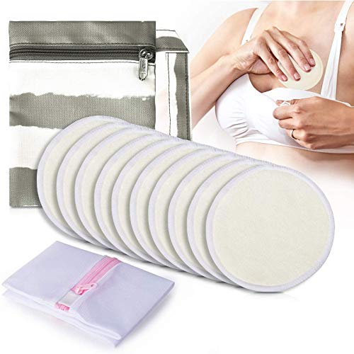 Bamboo Nursing Breast Pads Washable Reusable 10pcs, Momcozy Breastfeeding Nipple Pads Nipple Covers for Maternity, with Laundry Bag & Carry Bag (12cm)