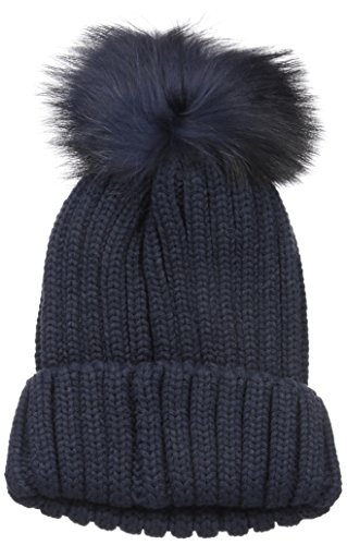 La Fiorentina Women s Knit Beanie with Fur Pom, Navy, One Size