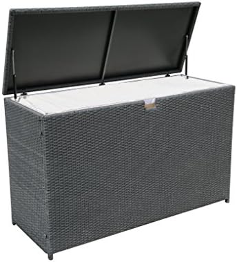 PATIOROMA Outdoor Aluminum Frame Wicker Cushion Storage Bin Deck Box, Gray