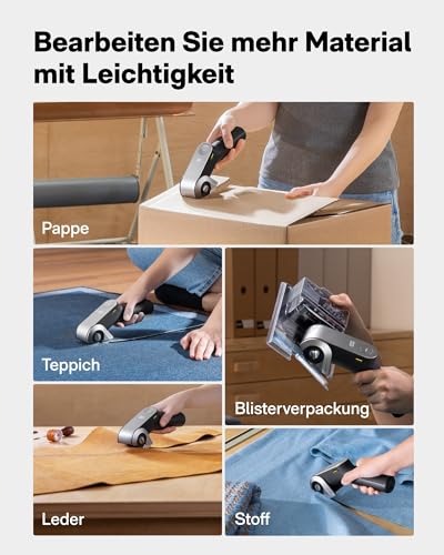 HOTO EdgeFlow Elektrisch Kartonschneider mit Titanklinge & LED-Display, Elektrische Schere, Selbstschleifend & Werkzeugloser Einfacher Klingenaustausch, Sicherheitsriegel für Karton, Teppich, Leder
