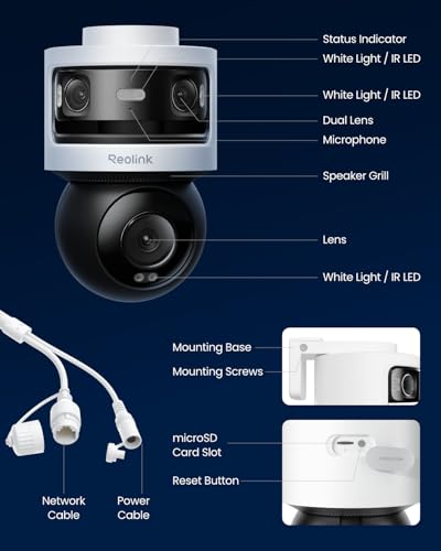 REOLINK Triple-Lens PoE Security Camera Outdoor, 10MP 180° Panoramic & 4K PT with Auto Tracking, AI Video Search, Perimeter Protection, Color & IR Night Vision, 24/7 Recording, OMVI 3i PoE
