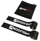 WODFitters Floss Bands for Compression Tack & Flossing, Mobility & Recovery WODs - 2 Pack with Carrying Case (Regular Strength - Black with Logo, 2 Pack)