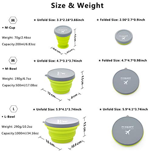 image for M Square Collapsible Food Grade Silicone Bowls with Lids, BPA-Free, Ca