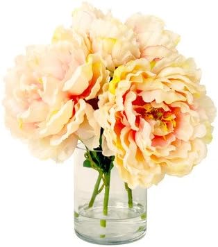 Peach Peony Bouquet in Water Vase
