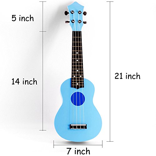 JYFY Toy Ukulele 21 inch Plastic Guitar with Strap Nylon String Tuner Guitar Picks Ukulele Strings Bag Cleaning Cloth for Toddler Kids Children Ukulele Learner Beginner Gift Macarons Color Blue - Thumbnail 2