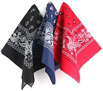 Paisley Assorted Cotton Bandanas set, Pack of 3 (Black /Navy / Red)