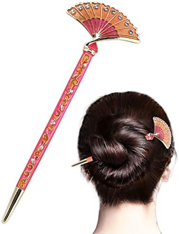 Fashion Hair Decor Chinese Traditional Style Women Girls Hair Stick Hairpin Hair Making Accessory with Fan Shaped,Orange