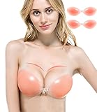 Muryobao Women's Sticky Strapless Bra Self Adhesive Backless Bra Silicone Bras for Wedding Dress 2 Pack B Cup (Gel)