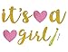 Famoby Gold Glittery It's a Girl Banner for Baby Shower Party Decorations