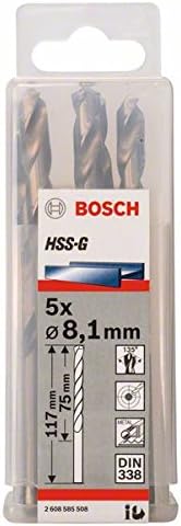 Bosch 5x PRO Metal HSS-G Twist Drill Bit Standard Length (for Non-ferrous metals, Steel, diameter 8,10 mm