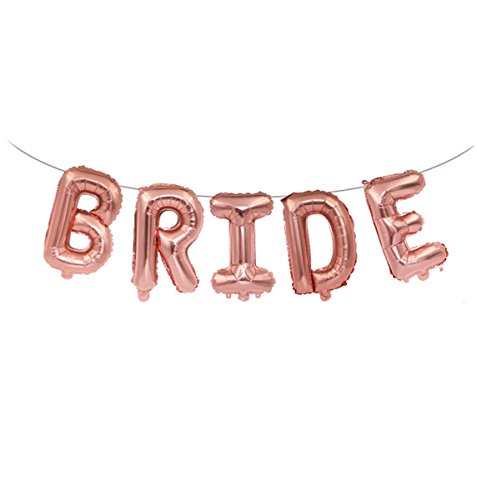 FECEDY Rose Gold Bride Aluminum Foil Balloons for Wedding Engagement Bachelorette Party Decorations 16"