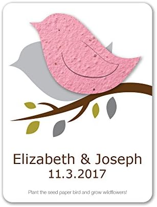 Bloomin Plantable Love Bird Wedding Favor with Seed Paper - Pink (25 Card Set)