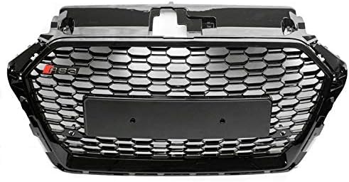ZMAUTOPARTS RS3 Style Honeycomb Mesh Front Bumper Upper Hood Grille Gloss Black Compatible with 2017-2018 A3 / S3 8V