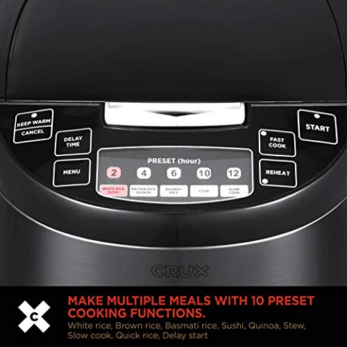 Crux 12 Cup NonInduction Rice Cooker, MultiCooker, Food Steamer, Slow Cooker, Stewpot, Easy