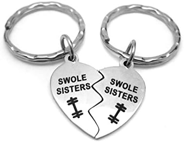Stainless Steel Swole Sisters Friendship Keychain Set - Swoll Sisters / Swoll Mates Gift - Gym Buddy Gift Idea - Fitness Accessories - Fitness Gifts - Gift for Gym Buddy - Gym Accessories