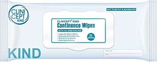 Clinicept Kind Continence Care Wipes 4% Dimethicone, (Carton of 20 Packs (500 Wipes)), (25 Wipes per Pack), CKC425F, NHS Approved, Contains Aloe Vera, Paraben, Alcohol and Lanolin Free, Antibacterial