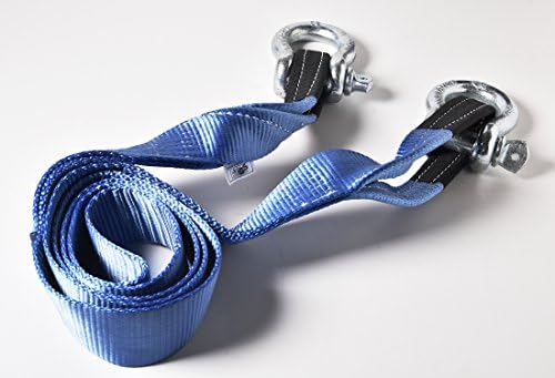 Alfa Wheels Recovery Tow Strap and Bow Shackles Combo - Tree Saver Winch By 3" x 10' Off-Road Car Truck Snatch Towing Strap - Reinforced Hook Ends and Two (2) Bow Shackels 7/8-26,000lb Capacity