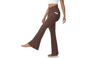DLOODA Women's Flare Leggings with Pockets-Crossover High Waisted Bootcut Yoga Pants-Tummy Control Bell Bottom Leggings