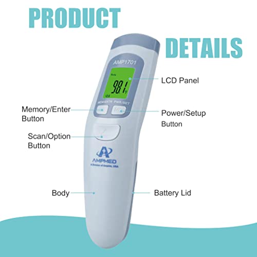 Amplim Non Contact/No Touch Forehead Thermometer for Adults, Kids, and