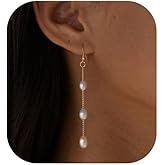 Voduim Gold Pearl Drop Earrings for Women Hypoallergenic, 14k Gold Plated Pearl Dangly Earring Hooks Dainty Gold Cute Pearl Dangle Earrings Dangling for Women Jewelry for Women Non Tarnish