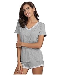 GYS juego de pijama con cuello suave en v y pantalones cortos, para mujer.