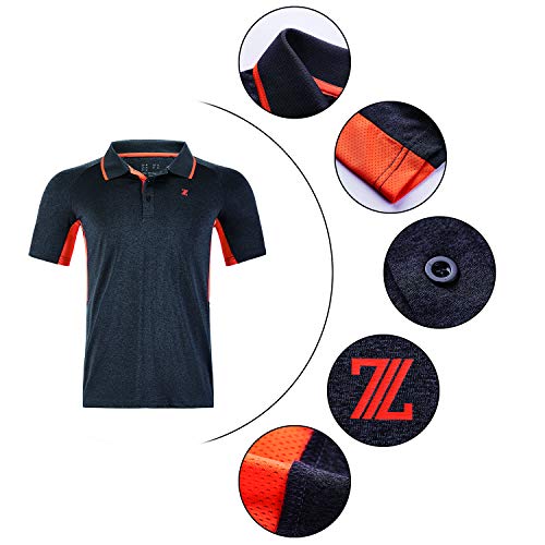 ZITY Men's Polo Shirt Lightweight Cool Dri-Fit Sweat-Wicking Color Block Short Sleeve Sports Golf Tennis T-Shirt BlackGrey&Orange-L