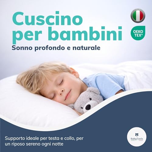 BabyTools Children's Cot Cushion with Cover 100% Breathable Cotton, Anti-Dust Mite Pillow for Cot, Cot and Kindergarten Pillow Children from 2 to 4 Years Oeko-Tex Certified 100% Made in Italy