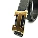 Maikun H Letter Gold Buckle Black Leather Belt 115cm for Waist Size 34-36