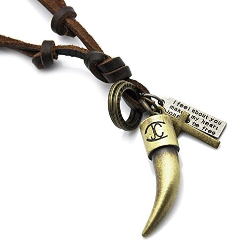 Sirius Jewelry Multi Design Leather Chain Pendant Necklace (Wolf Tooth)