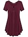 Lyking Women's Vintage Short Sleeve Henley V Neck Pleated Tunic Shirt (XL,Burgundy)