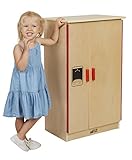 ECR4Kids Birch Pretend Play Kitchen Refrigerator Playset for Daycare, Natural