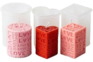 3-Pack Heart Square Love Silicone Mold Set - Pressed-Flower Heart Letter Cylinder & Cube Molds, Irregular Shapes for Candle M