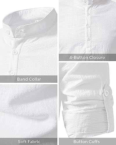 HAKJAY COTTON LINEN SHIRTS FOR MEN CASUAL SHIRTS LONG SLEEVE HENLEY BEACH SHIRTS HAWAIIAN T SHIRTS FOR MEN WHITE SMALL