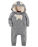 Carters Baby Boys Fleece Hooded Romper Jumpsuit, Grey Bear, 24 Months