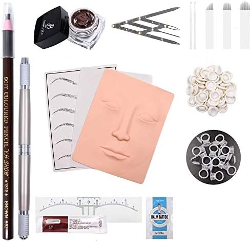 Microblading Kit Eyebrow Micro Needling Pen Set with Blades Pigment Practice Skin for Eyebrow Tattoos Semi Permanent Makeup Tattoo Kits