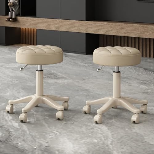 MOZOGOT PU Leather Round Rolling Stool Height Adjustable, Swivel Drafting Work SPA Shop Salon Stools with Wheels Office Chair Small for Home Office