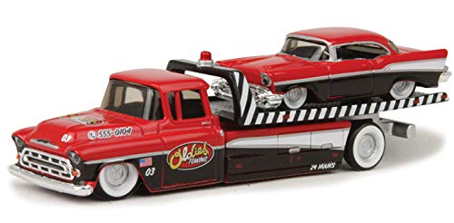 Maisto Design 1:64 Elite Transport 2-Pack 1957 Chevrolet Flatbed & 1957 Chevrolet Bel Air Red